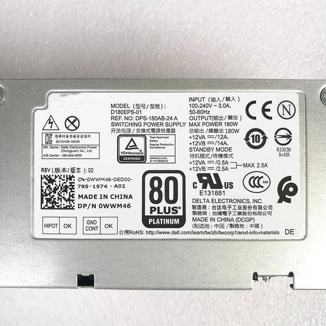 Alt view image 3 of 4 - For 3050 5050 7050 H180AS-02 D180EPS-01 9YN07 DP3DV 82DRM 7PC8X 180W 6+4pin Power Supply Fully Tested Fast Ship