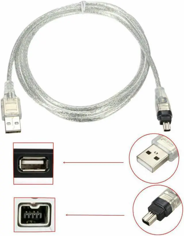 Alt view image 3 of 3 - USB Male to Firewire IEEE 1394 4Pin Male  Adapter Cord Cable for DCR-TRV75E DV 1.5m USB Firewire Cable