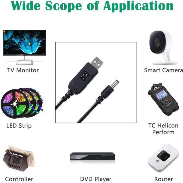 Alt view image 2 of 3 - DC 5V to DC 12V USB Voltage Step Up Converter Cable - Power Supply USB Cable with DC Jack 5.5 x 2.5mm or 5.5 x 2.1mm,3FT
