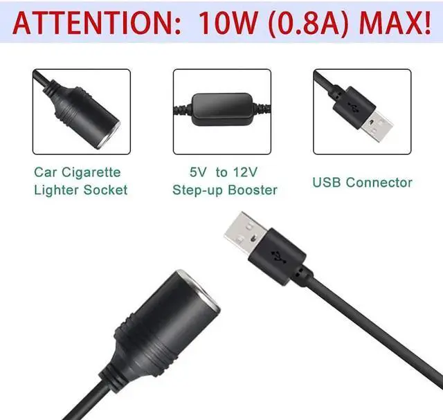 Alt view image 3 of 3 - USB to 12V DC Power Adapter - USB 5V A Male to 12V Car Cigarette Lighter Socket Power Converter for Driving Recorder DVR Dash