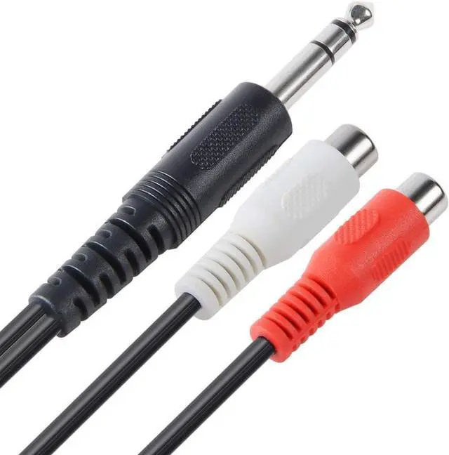 Alt view image 3 of 3 - 6.35mm 1/4 inch TRS Stereo Jack Male to 2 RCA Female Plug Y Splitter Adapter Cable Black 20cm/8inch
