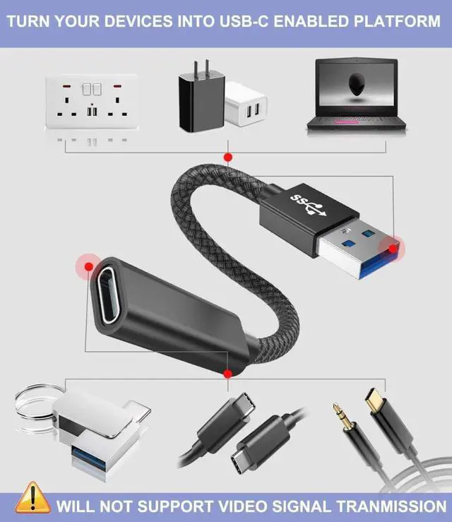 Alt view image 3 of 3 - USB C Female to USB 3.0 Male Cable Adapter (2 Pack),Double-Sided 5Gbps GEN 1 USB Type A 3.1 Connector for MagSafe Charger,iPhone