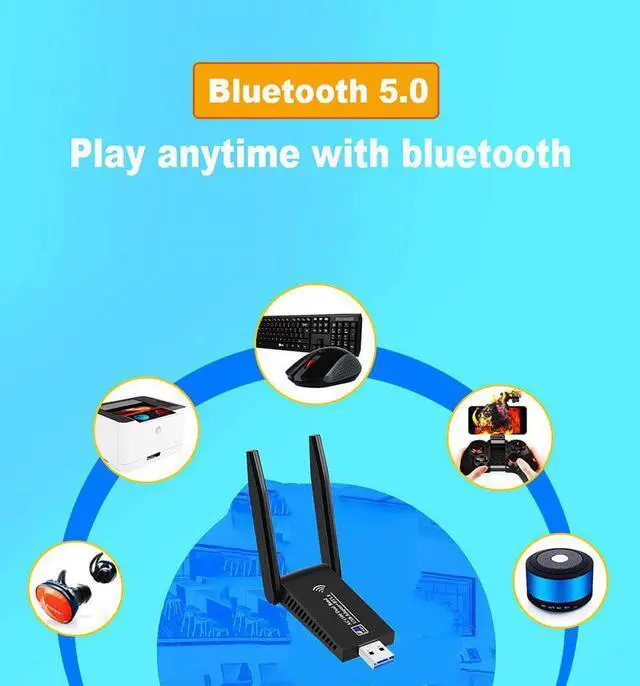 Alt view image 3 of 3 - WiFi Bluetooth Wireless Network Card USB 3.0 1300M 802.11ac Adapter AC1300 With Antenna For Laptop PC Mini Dongle