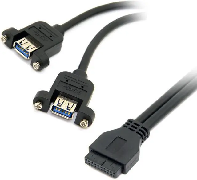 Alt view image 2 of 3 - USB 3.0 Dual Ports Female Screw Mount Type to Motherboard 20 Pin Header Cable Black Color