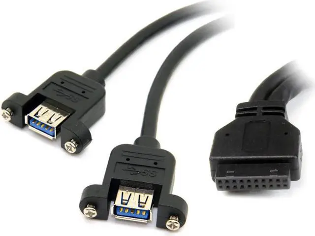 Alt view image 3 of 3 - USB 3.0 Dual Ports Female Screw Mount Type to Motherboard 20 Pin Header Cable Black Color