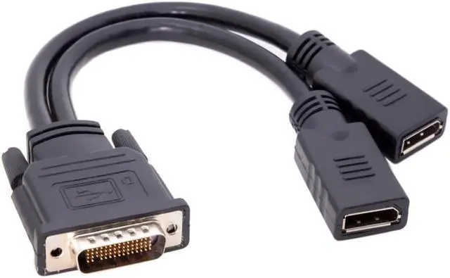 Alt view image 3 of 3 - DZ DMS-59Pin Male to Dual DP Displayport Female Splitter Extension Cable for PC Graphics Card Black