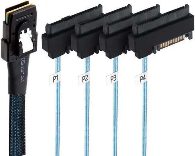 Alt view image 3 of 3 - Mini SAS to SAS Cable Internal 36 Pin Mini SAS SFF-8087 Host to 4 SFF-8482 Target SAS Hard Disk and SATA Power Cable 50cm