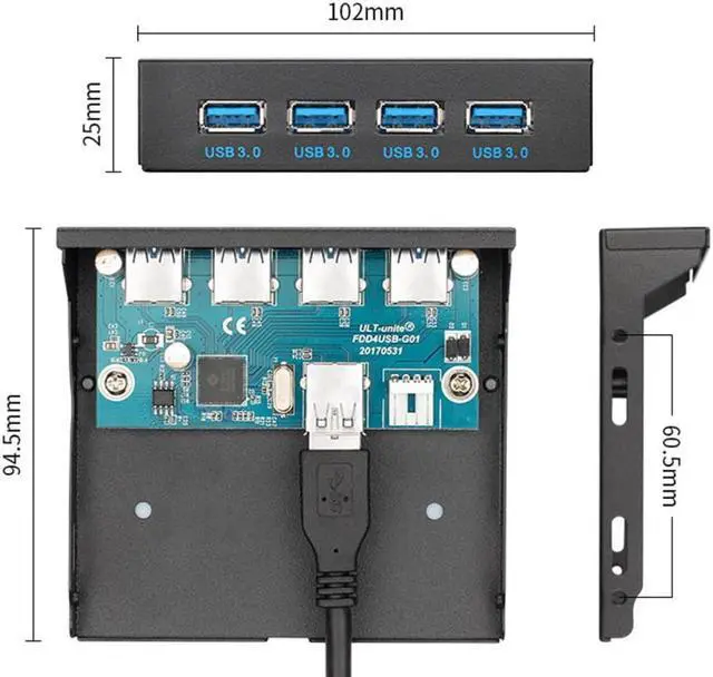 Alt view image 2 of 3 - USB 3.0 HUB 4 Ports Front Panel to Motherboard 20Pin Connector Cable for 3.5inch Floppy Bay