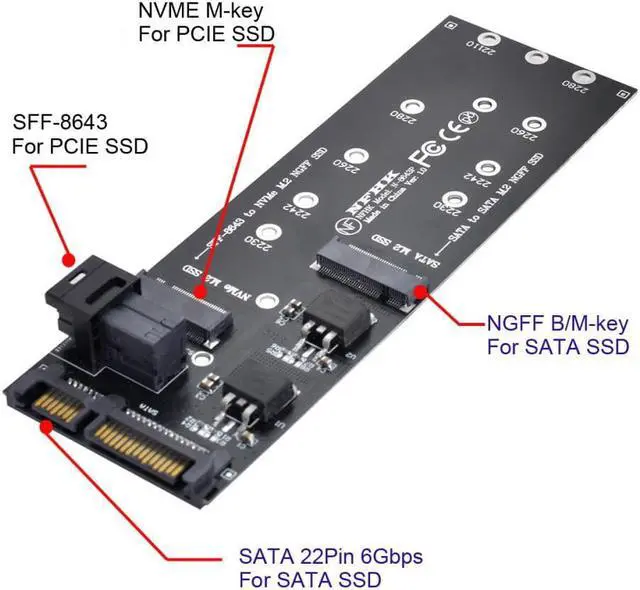Alt view image 2 of 3 - 22Pin SATA Adapter SFF-8643 to M.2 U2 Kit NGFF M-Key to Slimline SAS NVME PCIe SSD SATA SSD Adapter for Mainboard