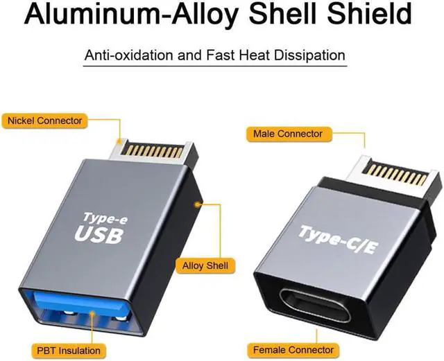 Alt view image 3 of 3 - Header Male Type-E to USB-C Adapter Type-A & Type-C USB 3.1 Front Panel 2pcs
