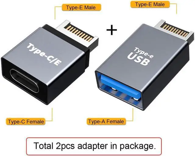 Alt view image 2 of 3 - Header Male Type-E to USB-C Adapter Type-A & Type-C USB 3.1 Front Panel 2pcs