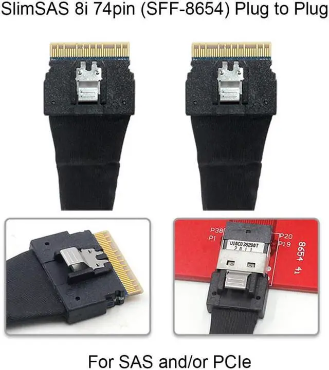 Alt view image 3 of 3 - To SFF-8654 Slim SAS Target Cable 50cm PCI-E Slim Line SAS 4.0 SFF-8654 8i 74pin Host