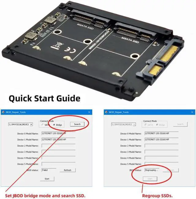 Alt view image 3 of 3 - JBOD Raid0 Span Bridge to 2.5inch SATA Combo HDD Dual MSATA Mini-SATA SSD Card Disk Drive Enclosure