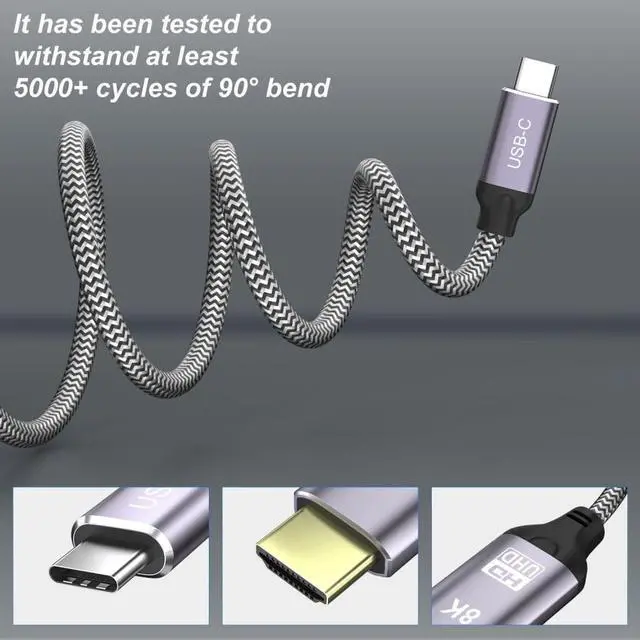 Alt view image 3 of 3 - USB-C Type-C USB4 Source to HDTV 2.0 Display 8K UHD 4K DP to HDTV Male Monitor Cable Connector 1.8m 6ft