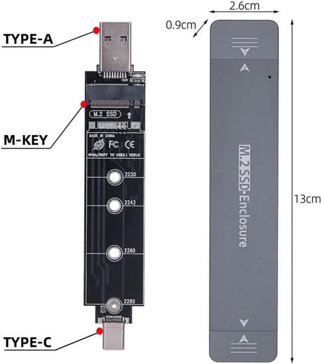 Alt view image 3 of 3 - RTL9210B Chipset to NVME M-key M.2 NGFF SATA SSD PCBA Case Combo Type-C & USB3.0 2280 / 2260 / 2242 /2230 mm Adapter