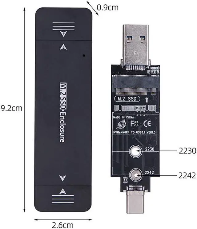 Alt view image 3 of 3 - To NVME M-key M.2 NGFF SATA SSD PCBA Case 2230/2242mm Adapter Combo Type-C & USB3.0 RTL9210B Chipset