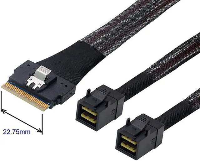 Alt view image 3 of 3 - SAS Slim 4.0 SFF-8654 8i PCI-E Ultraport Slimline 74pin to Dual SFF-8643 4i Cable PCI-Express Mini SAS HD