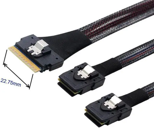 Main image of PCI-E Ultraport Slimline SAS Slim 4.0 SFF-8654 8i 74pin to Dual SFF-8087 Mini SAS Cable PCI-Express