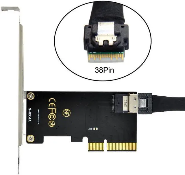 Alt view image 2 of 3 - SFF-8654 to PCI-E 3.0 4.0 Slimline SAS Card Adapter and U.2 U2 SFF-8639 NVME PCIe SSD Cable for Mainboard SSD