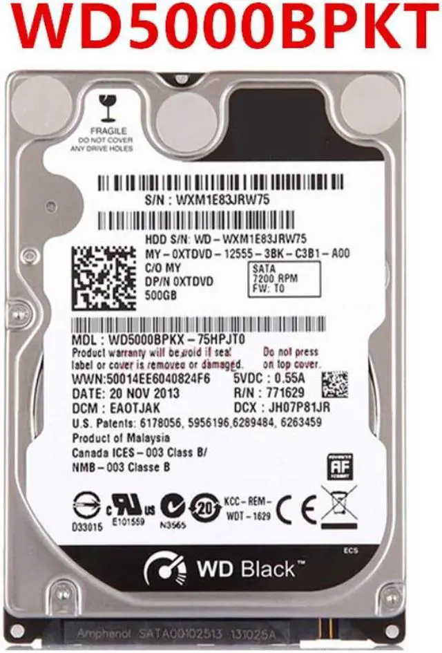 Alt view image 2 of 6 - HDD For WD 500GB 2.5" SATA 3 Gb/s 16MB 7200RPM 9.5MM For Internal Hard Disk For Notebook HDD For WD5000BPKT