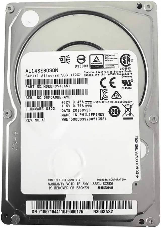 Alt view image 2 of 6 - HDD For Toshiba Brand 300GB 2.5" 10K SAS 12 Gb/s 128MB For Internal HDD For Enterprise Class HDD For AL14SEB030N