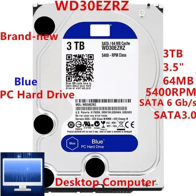 Main image of HDD For WD Brand Blue 3TB 3.5" SATA 6 Gb/s 64MB 5400RPM For Internal Hard Disk For Desktop Hard Drive For WD30EZRZ