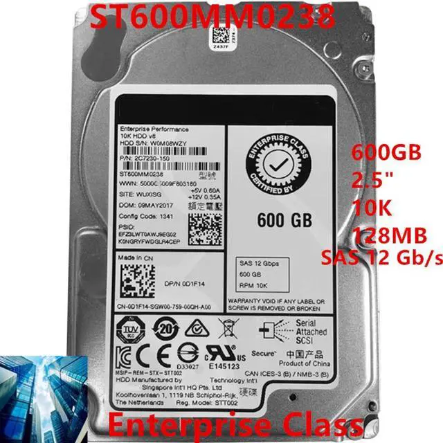 Main image of HDD For Dell 600GB 2.5" 10K SAS 12 Gb/s 128MB For Internal HDD For Enterprise Class HDD For 0D1F14 ST600MM0238