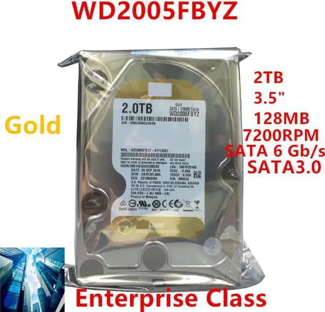 Main image of HDD For WD Brand Gold 2TB 3.5" SATA 6 Gb/s 128MB 7200RPM For Internal HDD For Enterprise Class HDD For WD2005FBYZ