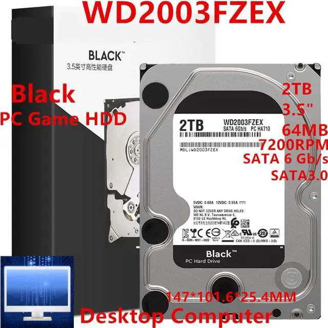 Main image of HDD For WD Black 2TB 3.5" SATA 6 Gb/s 64MB 7.2K For Internal Hard Disk For Desktop Game Hard Drive For WD2003FZEX