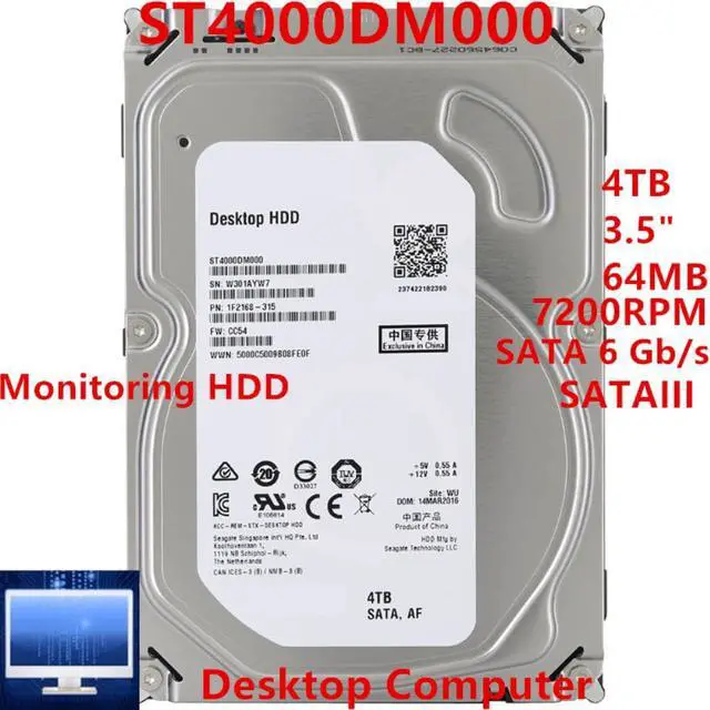 Main image of HDD For Seagate 4TB 3.5" SATA 6 Gb/s 64MB 7200RPM For Internal HDD For Desktop Computer HDD For ST4000DM000