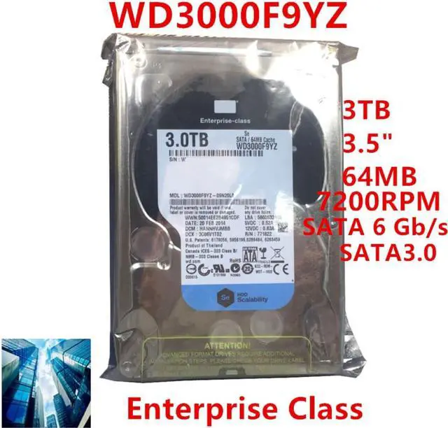 Main image of HDD For WD Brand 3TB 3.5" SATA 6 Gb/s 64MB 7200RPM For Internal HDD For Enterprise Class HDD For WD3000F9YZ