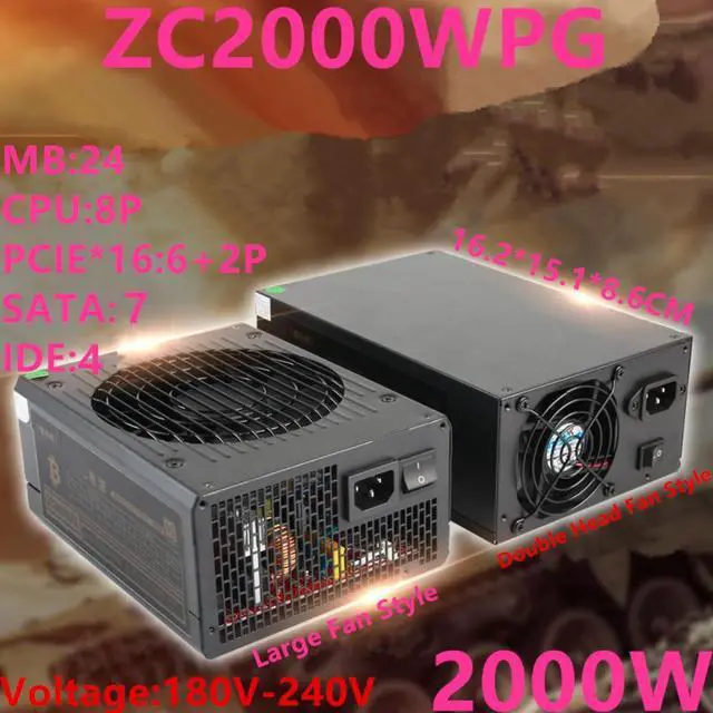 Alt view image 4 of 6 - Miner PSU For ZhongCheng Video Card Three Fan Power Supply 2000W Mining Power Supply ZC2000WPG