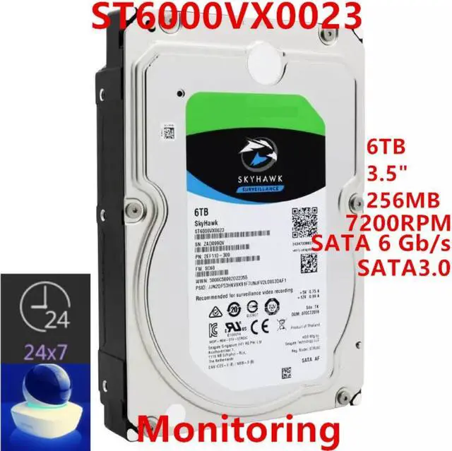 Alt view image 4 of 6 - HDD For Seagate Skyhawk 6TB 3.5" SATA 6 Gb/s 256MB 7200RPM For Internal HDD For Surveillance HDD For ST6000VX0023