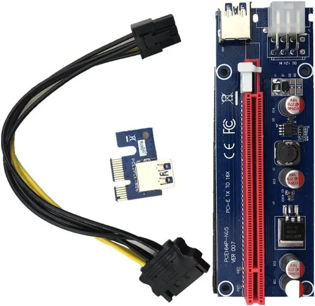 Alt view image 2 of 4 - ship VER007 60CM PCI-E Riser Card PCIE 1x to 16x Extender + USB 3.0 Cable / 6Pin Molex Power Supply for BTC LTC ETH Miner