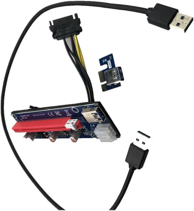 Alt view image 3 of 4 - ship VER007 60CM PCI-E Riser Card PCIE 1x to 16x Extender + USB 3.0 Cable / 6Pin Molex Power Supply for BTC LTC ETH Miner