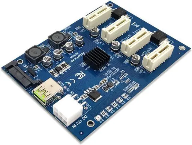 Alt view image 6 of 7 - PCIE 1 to 4 Port 1X Adapter Board PCI Express Multiplier Riser Card PCI-E 16X Riser GPU Graphics Adapter for Mining