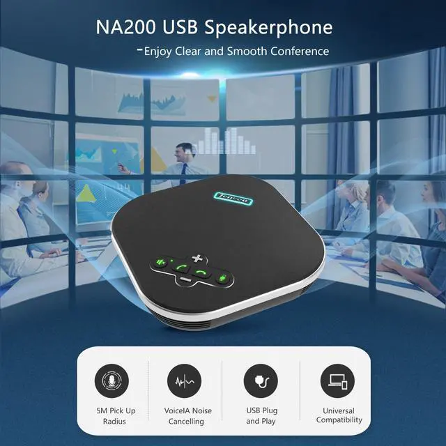 Alt view image 3 of 8 - TEVO-NA200 USB Conference Speaker Built-in 360° 4 Array Microphones USB plug and Play Speakerphone with 5m Voice pick up range for 10 people in 20 Square meters