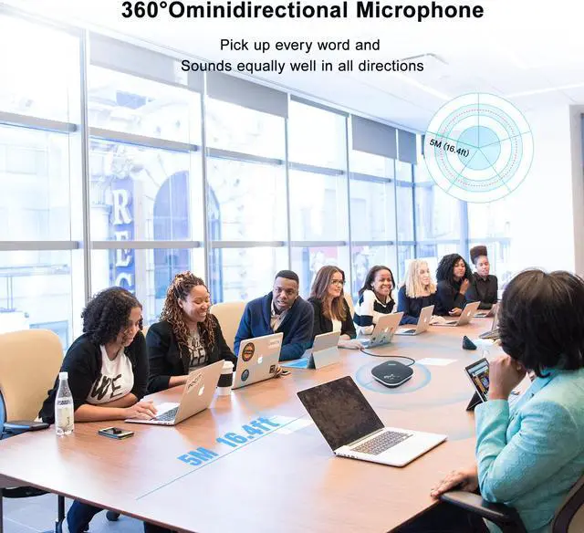 Alt view image 7 of 8 - TEVO-NA200 USB Conference Speaker Built-in 360° 4 Array Microphones USB plug and Play Speakerphone with 5m Voice pick up range for 10 people in 20 Square meters