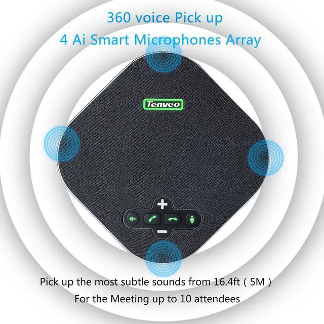 Alt view image 4 of 8 - TEVO-NA200 USB Conference Speaker Built-in 360° 4 Array Microphones USB plug and Play Speakerphone with 5m Voice pick up range for 10 people in 20 Square meters