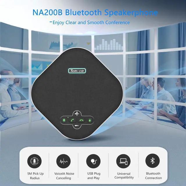 Alt view image 2 of 7 - TEVO-NA200B Bluetooth Speakerphone Computer Speaker with 4 Microphones VoiceIA Noise Cancelling USB Microphone for PC, Laptop and Mobile Device