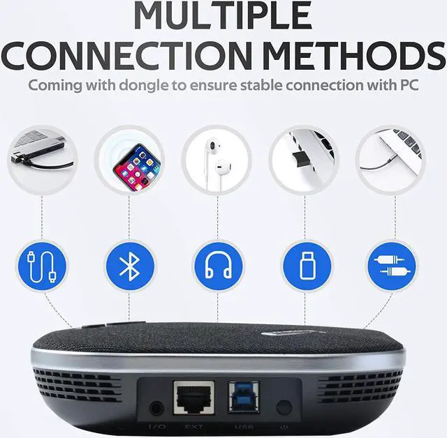 Alt view image 4 of 7 - NA200G Wireless Conference Speaker with Dongle Idea for Home Office 360 Degree Voice Pickup 4 Ai Echo&Noise Canceling Microphones USB Speakerphone with Aux out