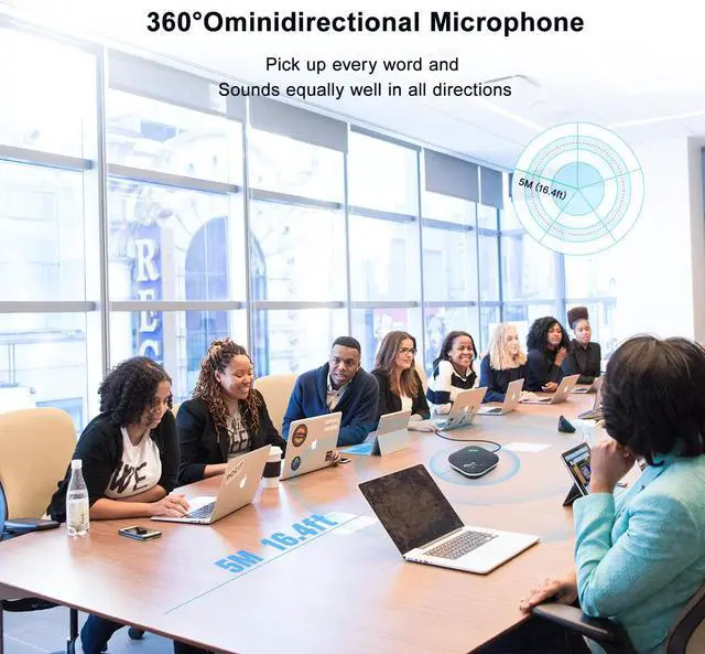 Alt view image 3 of 7 - NA200G Wireless Conference Speaker with Dongle Idea for Home Office 360 Degree Voice Pickup 4 Ai Echo&Noise Canceling Microphones USB Speakerphone with Aux out