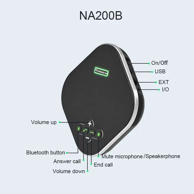 Alt view image 5 of 7 - TEVO-NA200B Bluetooth Speakerphone Computer Speaker with 4 Microphones VoiceIA Noise Cancelling USB Microphone for PC, Laptop and Mobile Device