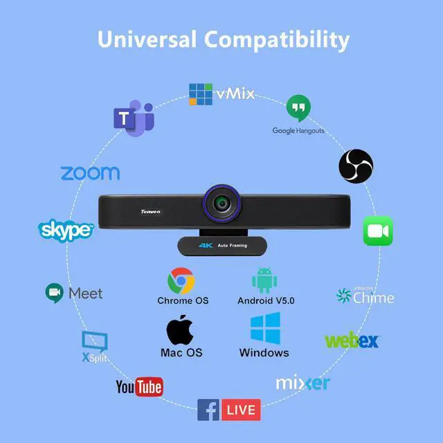 Alt view image 7 of 7 - VA300C 4K EPTZ Webcam Conference Webcam 8MP 4x Digital Zoom with Auto Framing USB PC Web Camera for Vmix OBS Live Streaming Computer Video Call Streaming Meeting Works for Desktop Microsoft Teams Zoom