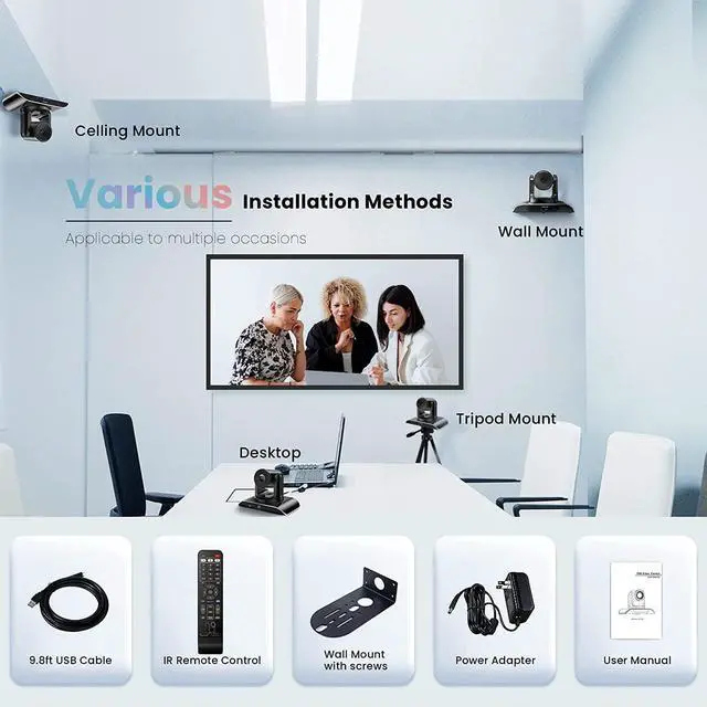 Alt view image 7 of 7 - Tenveo 4K PTZ Conference Camera with 5X Digital Zoom AI Tracking Gesture Control 124° Wide Angle USB PTZ Camera for OBS Teams Zoom Live Streaming(VHD4K)