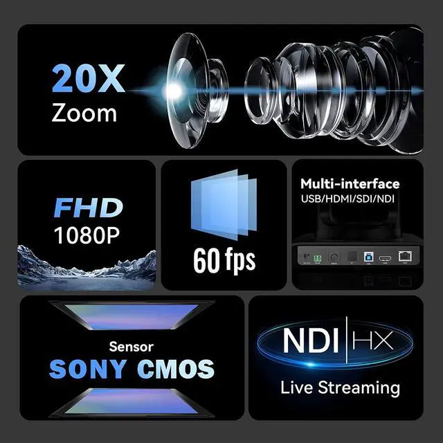 Alt view image 3 of 7 - Tenveo NDI Camera 20X Optical Zoom NDI PTZ Camera HDMI 3G-SDI IP Live Streaming PTZ Camera for Church Worship Education Events 1080P 60FPS High Image