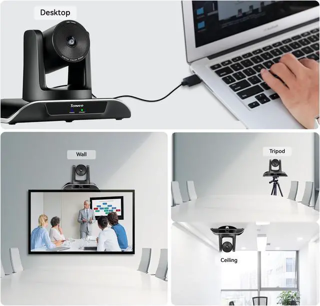 Alt view image 6 of 7 - Tenveo Conference Room Camera 3X Optical Zoom 1080p 60fps USB3.0 HDMI PTZ Video Conference Camera 114° Wide Angle Easy to Use with Zoom OBS Teams Vmix for Church Education Live Streaming