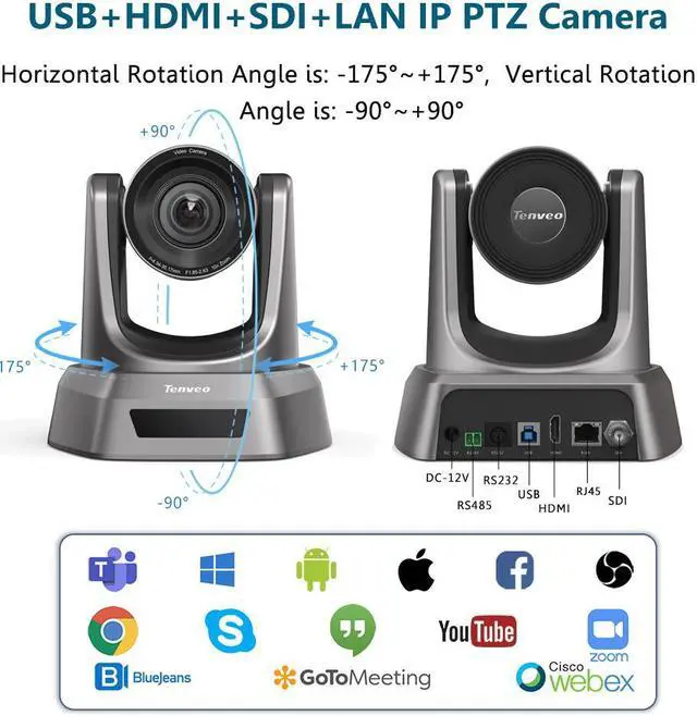 Alt view image 6 of 7 - Tenveo NV20A 20X Optical Zoom HDMI PTZ Camera With SDI USB LAN POE Video Outputs 1080P Video Conference Camera for Meeting Church Broadcast Live Streaming Work with OBS, Zoom, Webex, Google Meet