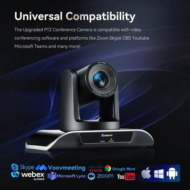 Alt view image 7 of 7 - Tenveo PTZ Camera 10X Optical Zoom Video Conference Camera HD1080p 60fps USB3.0|HDMI Conference Camera for Conference businese meeting Church Education Work With OBS Zoom Google Meet Teams