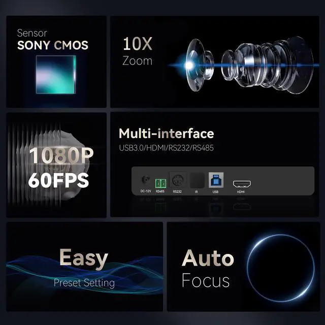 Alt view image 2 of 7 - Tenveo PTZ Camera 10X Optical Zoom Video Conference Camera HD1080p 60fps USB3.0|HDMI Conference Camera for Conference businese meeting Church Education Work With OBS Zoom Google Meet Teams